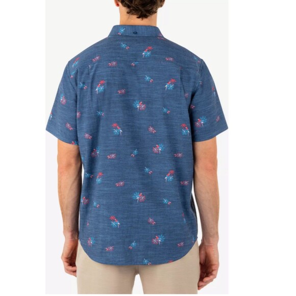 Men's Hurley OAO Stretch Short Sleeve Button Up Floral Print Blue Medium - Picture 2 of 10